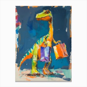 Dinosaur Shopping Orange Blue Brushstrokes  3 Canvas Print