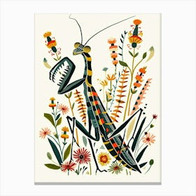 Colourful Insect Illustration Praying Mantis 2 Canvas Print