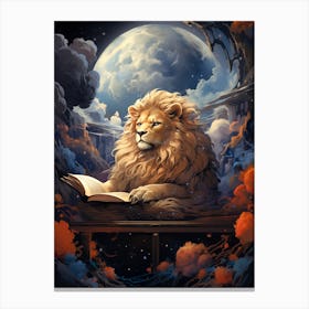 Lion Reading A Book Canvas Print