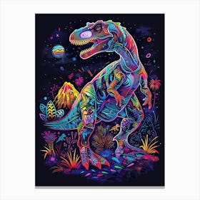 Neon Dinosaur Volcanic Landscape 1 Canvas Print
