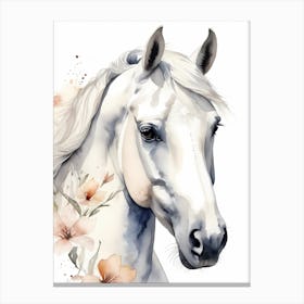 Floral White Horse Watercolor Painting (21) Canvas Print