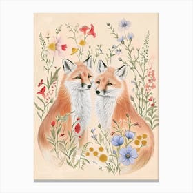 Folksy Floral Animal Drawing Fox 8 Canvas Print