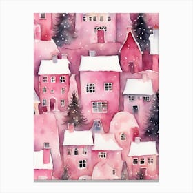 Pink Christmas Village 2 Canvas Print
