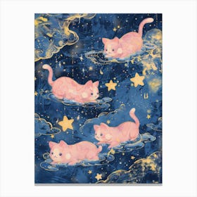 Pink Cats In The Stars Canvas Print