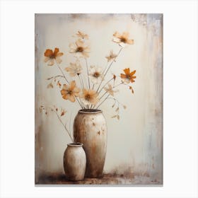Cosmos, Autumn Fall Flowers Sitting In A White Vase, Farmhouse Style 3 Canvas Print