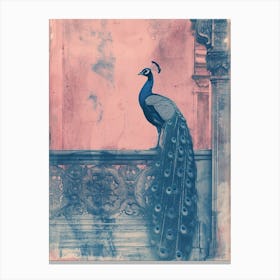 Pink & Blue Peacock In A Palace Canvas Print