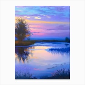 Sunset Over Pond Waterscape Marble Acrylic Painting 1 Canvas Print