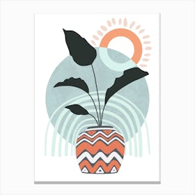 Sun Sea And A Palm Plant Canvas Print