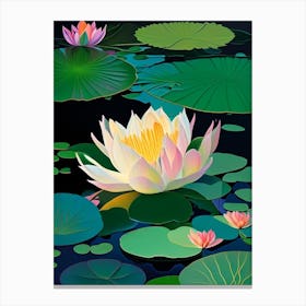 Blooming Lotus Flower In Lake Fauvism Matisse 2 Canvas Print