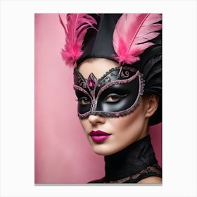 A Woman In A Carnival Mask, Pink And Black (3) Canvas Print