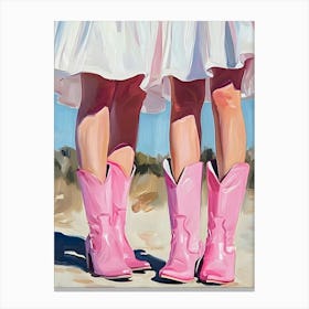 Two Girls In Pink Cowboy Boots 3 Canvas Print