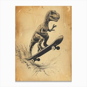 Vintage Dilophosaurus Dinosaur On A Skateboard 1 Canvas Print