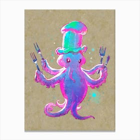 A Octopus With A Chefs Hat Juggling Multiple Canvas Print