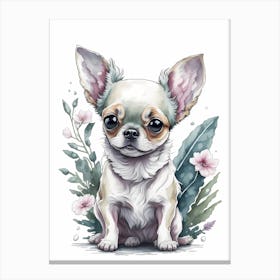 Floral Chihuahua Dog Portrait Painting (2) Canvas Print