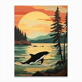 Matisse Style Orca Whale With The Sunset  1 Canvas Print