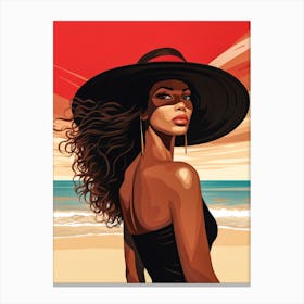 Illustration of an African American woman at the beach 96 Canvas Print