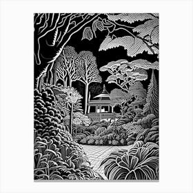 Montreal Botanical Garden,1,  Canada Linocut Black And White Vintage Canvas Print