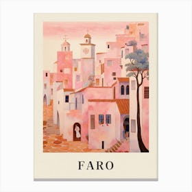 Faro Portugal 7 Vintage Pink Travel Illustration Poster Canvas Print