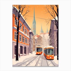 Vintage Winter Travel Illustration Munich Germany 2 Canvas Print