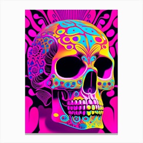 Skull With Psychedelic Patterns 1 Pink Pop Art Canvas Print