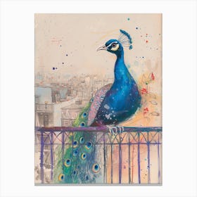 Peacock With A City In The Background 1 Canvas Print