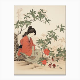 Benifuuki Japanese Tea Camellia 4 Vintage Japanese Botanical Canvas Print