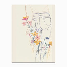Blue Jeans Line Art Flowers 6 Canvas Print