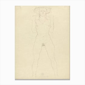 Standing Female Nude With Straddled Legs And Bent Arms, Gustav Klimt Canvas Print