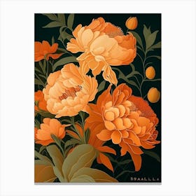 Bartzella Peonies Orange Vintage Sketch Canvas Print