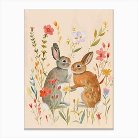 Folksy Floral Animal Drawing Rabbit 1 Canvas Print