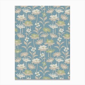 GARDEN MEADOW Floral Botanical Flowers Wildflowers in Neutral Beige Cream Sage Green on Light Blue Canvas Print