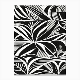 Retro Inspired Linocut Abstract Shapes Black And White Colors art, 226 Canvas Print