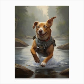 Dog Running In Water Canvas Print