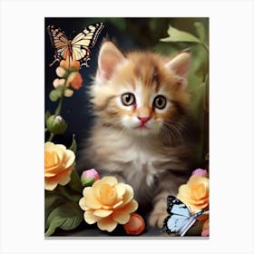 Cat With Butterflies Canvas Print