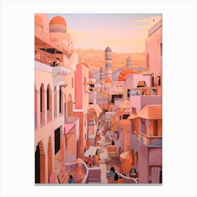 Marrakech Morocco 2 Vintage Pink Travel Illustration Canvas Print