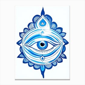 Om Aum, Symbol, Third Eye Blue & White 2 Canvas Print