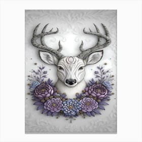 Deer Head With Flowers 1 Canvas Print