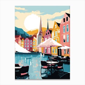 Bergen, Norway, Flat Pastels Tones Illustration 3 Canvas Print