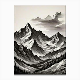 Monochrome Mountain Landscape Art Print (1) Canvas Print