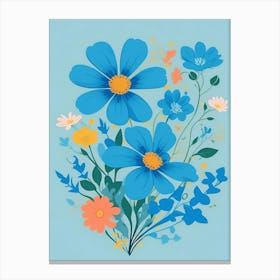 Beautiful Flowers Illustration Vertical Composition In Blue Tone 34 Canvas Print