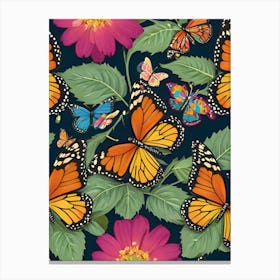 Seamless Pattern With Monarch Butterflies Canvas Print