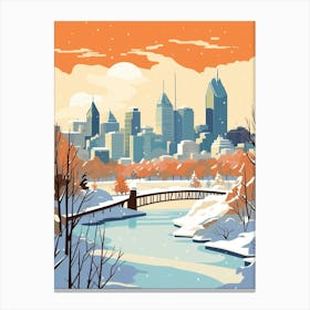 Vintage Winter Travel Illustration Montreal Canada 3 Canvas Print