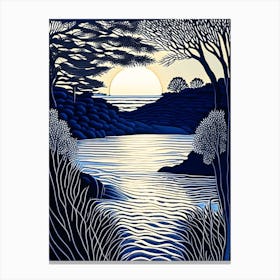 Water And Sunlight Interplay Waterscape Linocut 1 Canvas Print