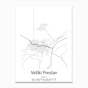 Veliki Preslav,Bulgaria Minimalist Map Canvas Print