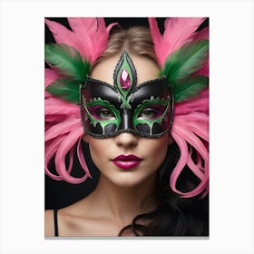 A Woman In A Carnival Mask, Pink And Black (54) Canvas Print