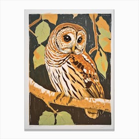 Barred Owl Linocut Blockprint 1 Canvas Print