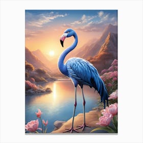 Floral Blue Flamingo Painting (43) Canvas Print