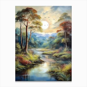 Sunrise Over A River Canvas Print