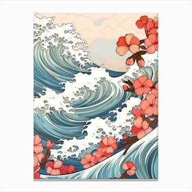 Great Wave With Plumeria Flower Drawing In The Style Of Ukiyo E 1 Canvas Print
