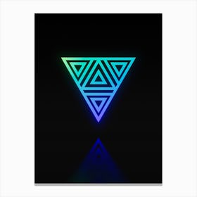 Neon Blue and Green Abstract Geometric Glyph on Black n.0440 Canvas Print